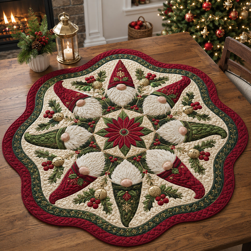 Merry Gnome Jingle Custom Shape Quilted Table Topper SN0HH0083
