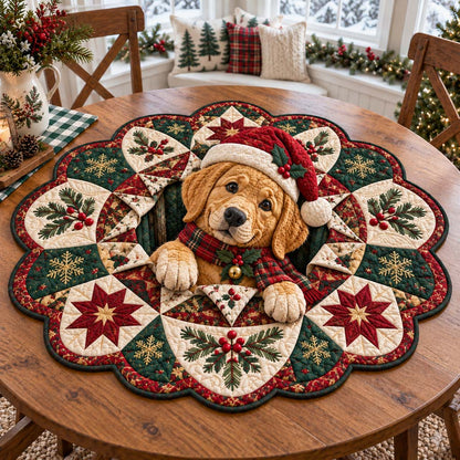 Merry Golden Puppy Custom Shape Quilted Table Topper SN0HH0687