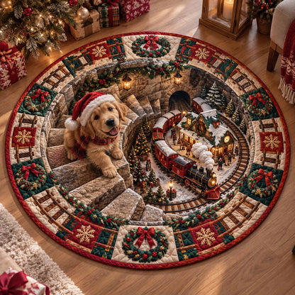 Merry Golden Retriever Quilted Round Mat SN0TD811