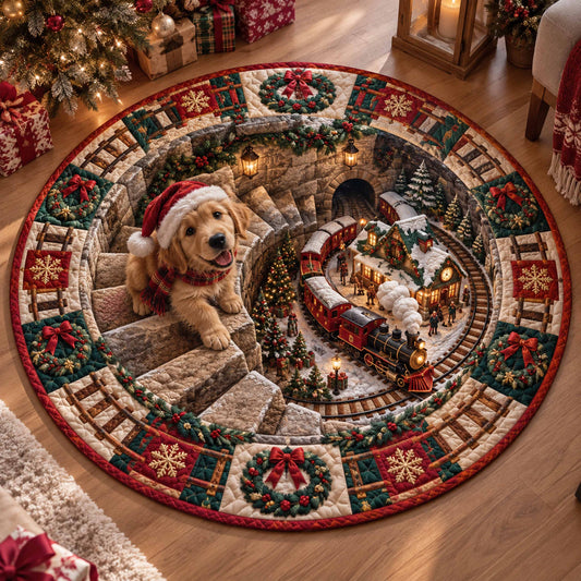 Merry Golden Retriever Quilted Round Mat SN0TD811