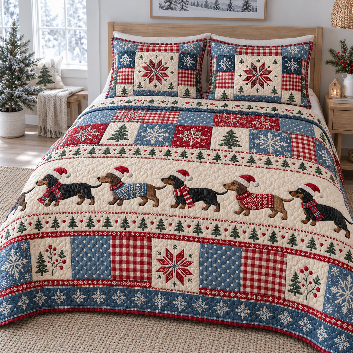 Merry Little Doxies 3-Piece Quilted Bedding Set SN0TV859