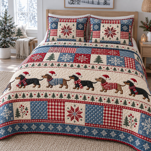 Merry Little Doxies 3-Piece Quilted Bedding Set SN0TV859