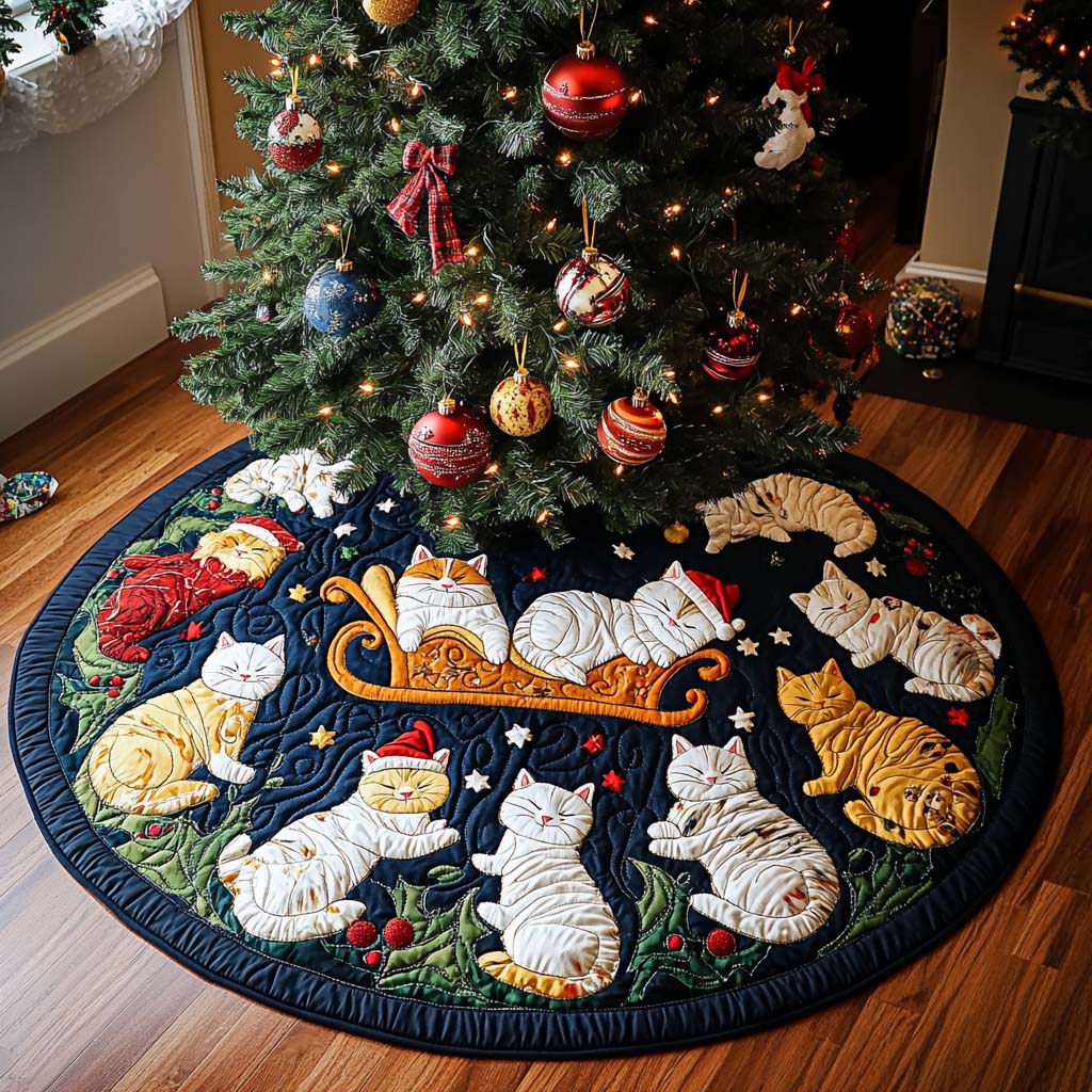 Merry Meowmas Christmas Quilted Tree Skirt NCU0DV1496