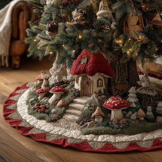 Merry Mushroom Meadow Christmas Quilted Tree Skirt NCU0TH3843