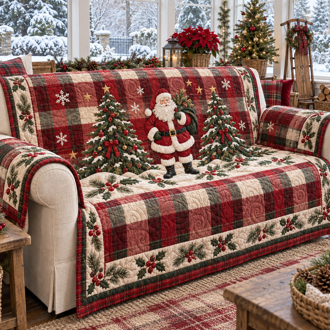 Merry Plaid Quilted Sofa Cover SN0TV297