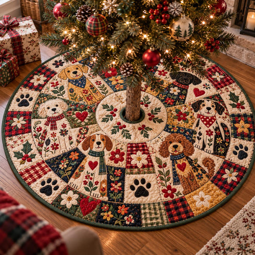 Merry Puppy Crew Christmas Quilted Tree Skirt SN0DV1178