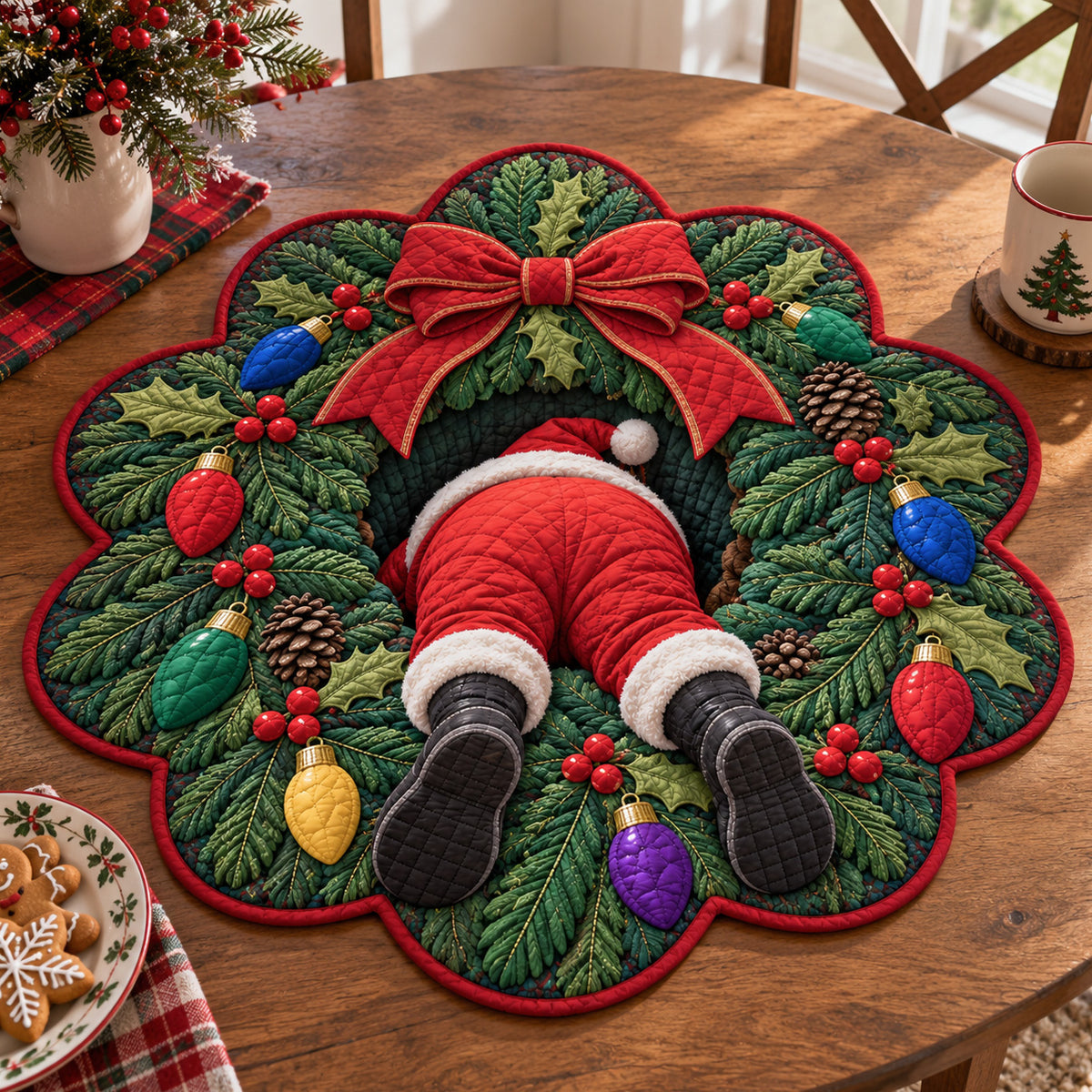 Merry Santa Legs Custom Shape Quilted Table Topper SN0TV465