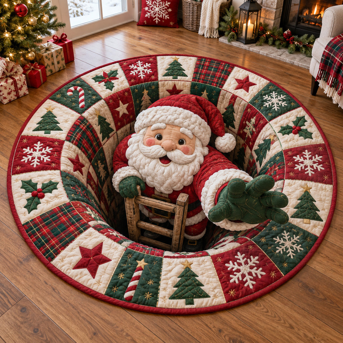 Merry Santa Welcome Quilted Round Mat SN0TV514