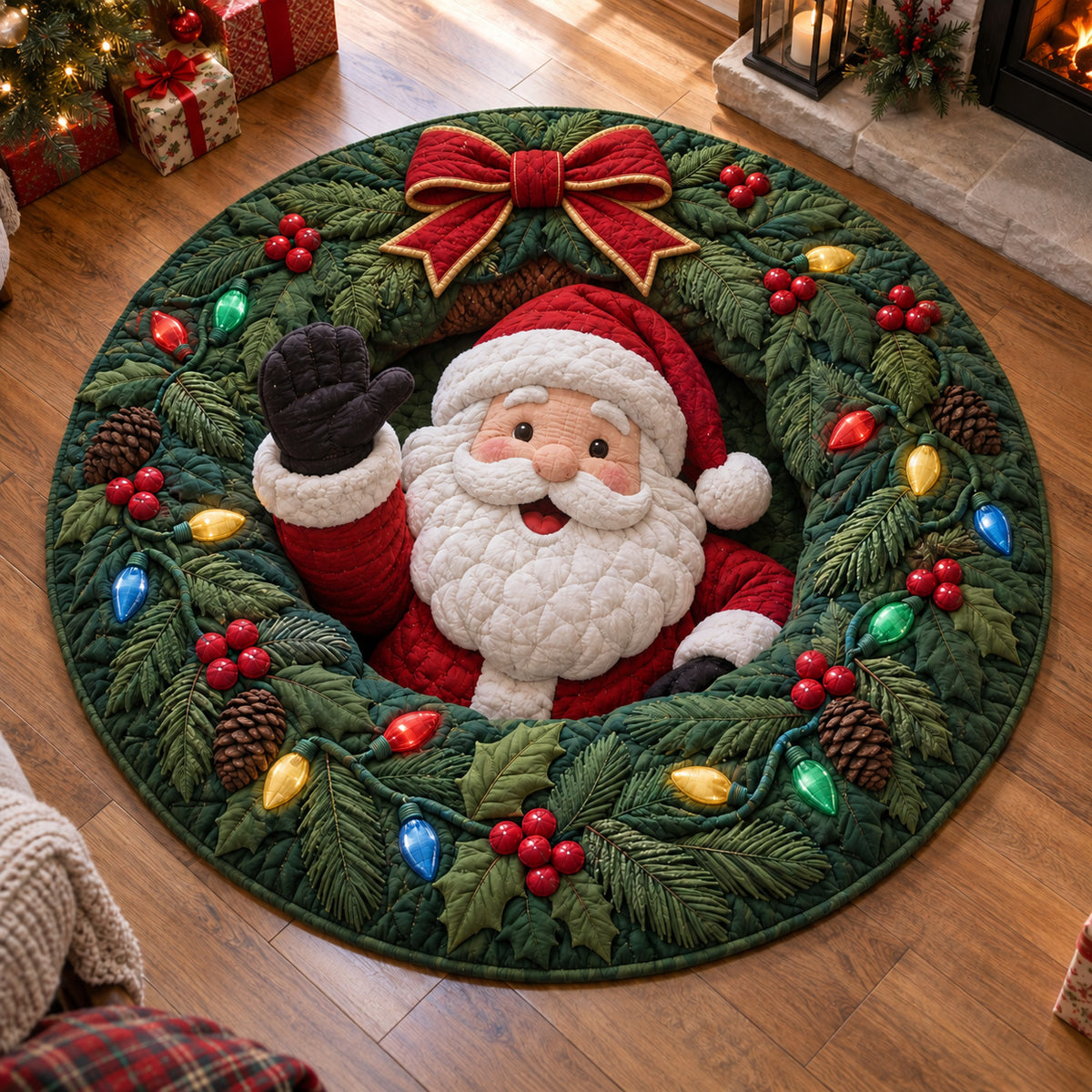 Merry Santa Wreath Quilted Round Mat SN0TV453