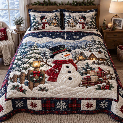 Merry Snowman 3-Piece Quilted Bedding Set SN0HH0624