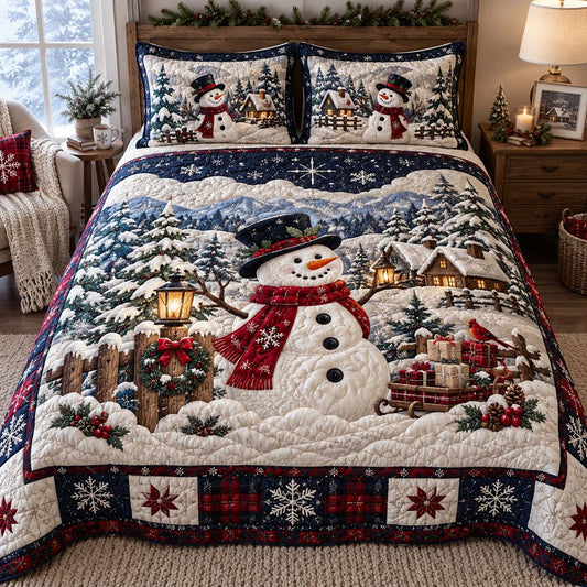 Merry Snowman 3-Piece Quilted Bedding Set SN0HH0624