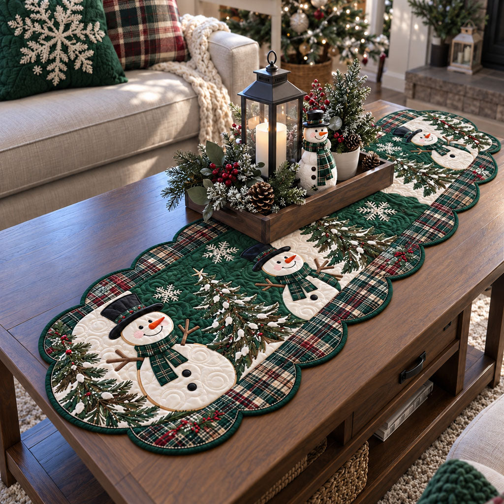 Merry Snowman Village Custom Shape Quilted Table Runner SN0PT1012