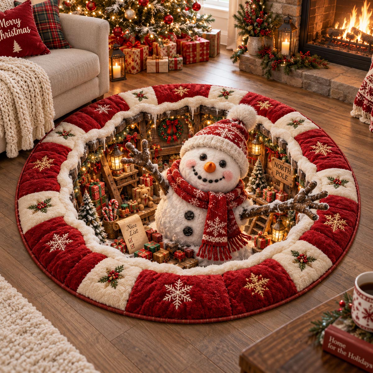 Merry Snowman Village Quilted Round Mat SN0DV896