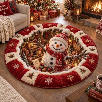 Merry Snowman Village Quilted Round Mat SN0DV896