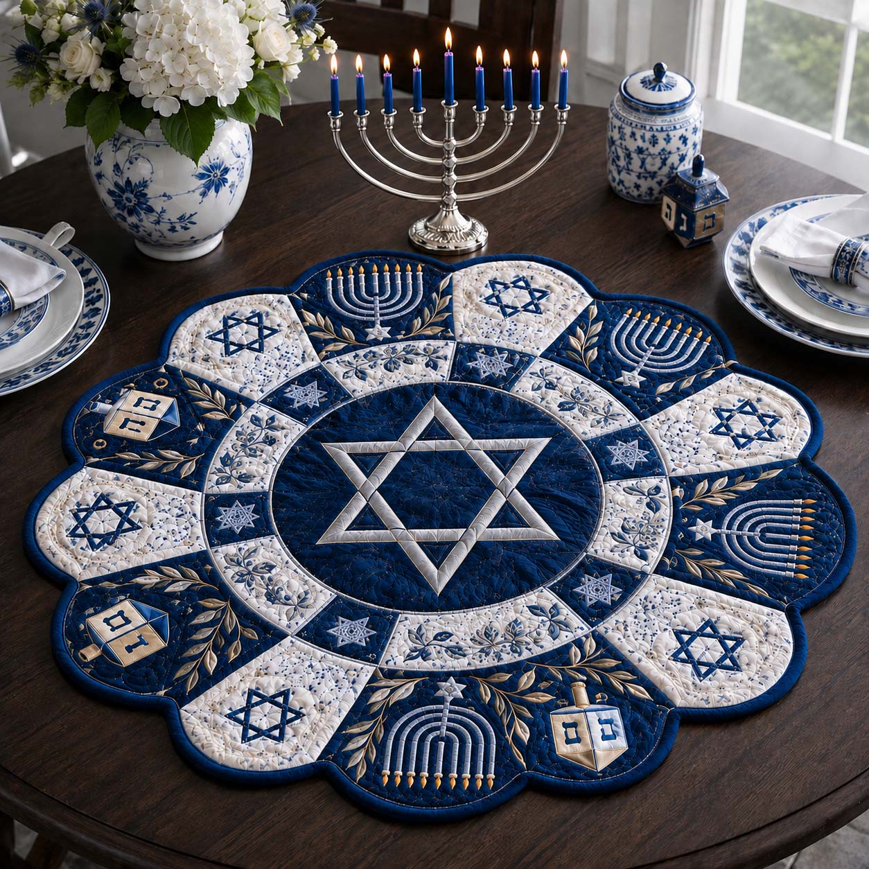 Midnight Hanukkah Glow Custom Shape Quilted Table Topper SN0HH0188