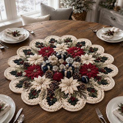 Midnight Poinsettia Gifts Custom Shape Quilted Table Topper SN0DV357