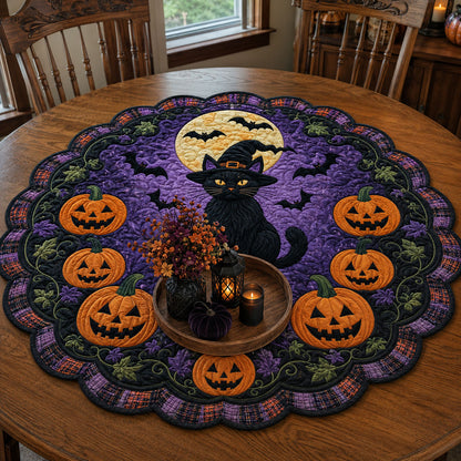 Midnight Black Cat Custom Shape Quilted Table Topper SN0PT544