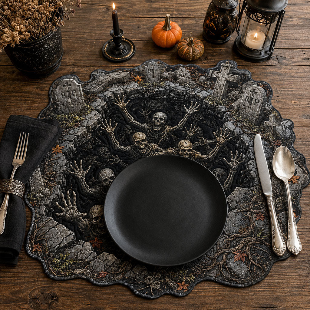 Midnight Bone Ritual Custom Shape Quilted Placemat SN0PT341