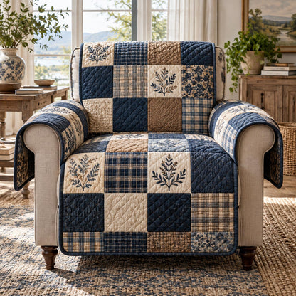 Midnight Botanical Plaid Quilted Sofa Cover SN0DV1063