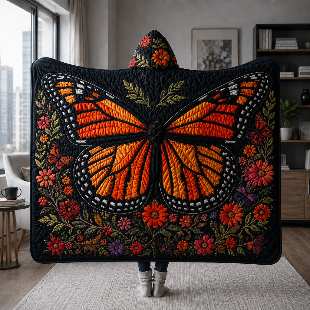 Midnight Butterfly Quilted Hooded Blanket SN0HH0159