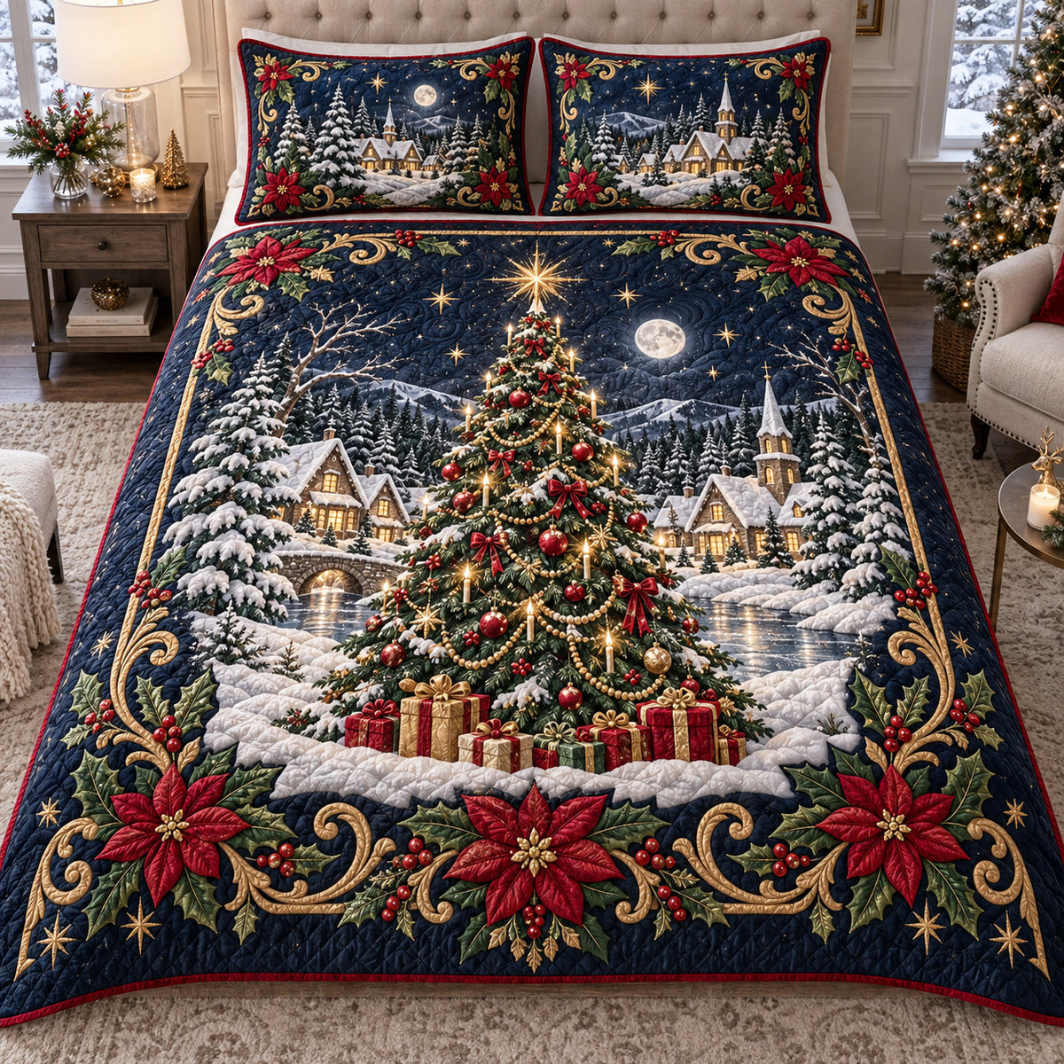 Midnight Christmas 3-Piece Quilted Bedding Set SN0TV766