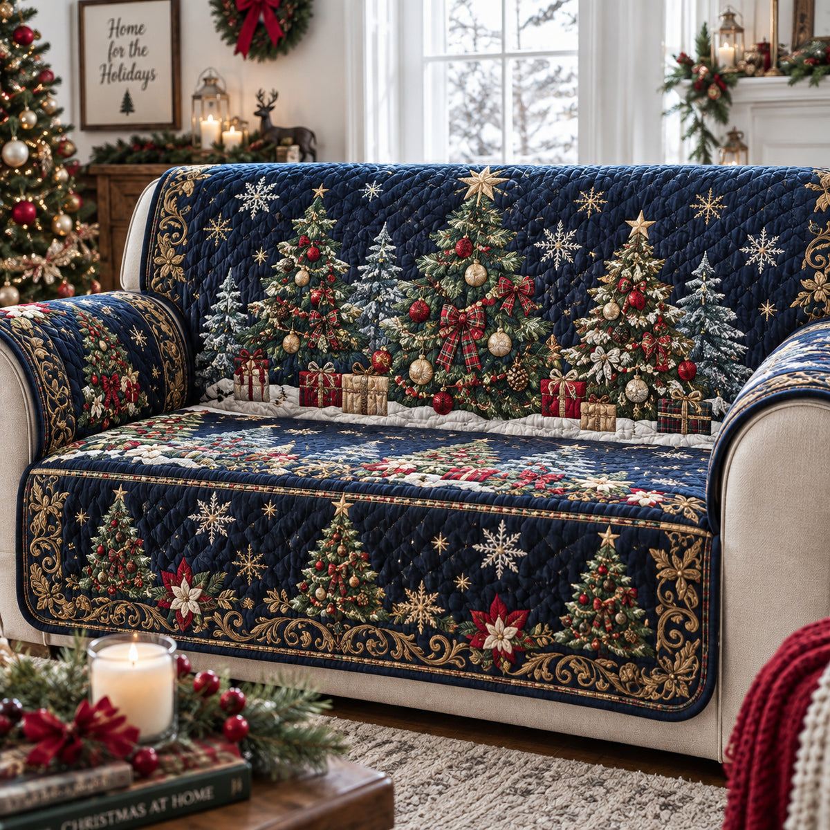 Midnight Christmas Forest Quilted Sofa Cover SN0DV644