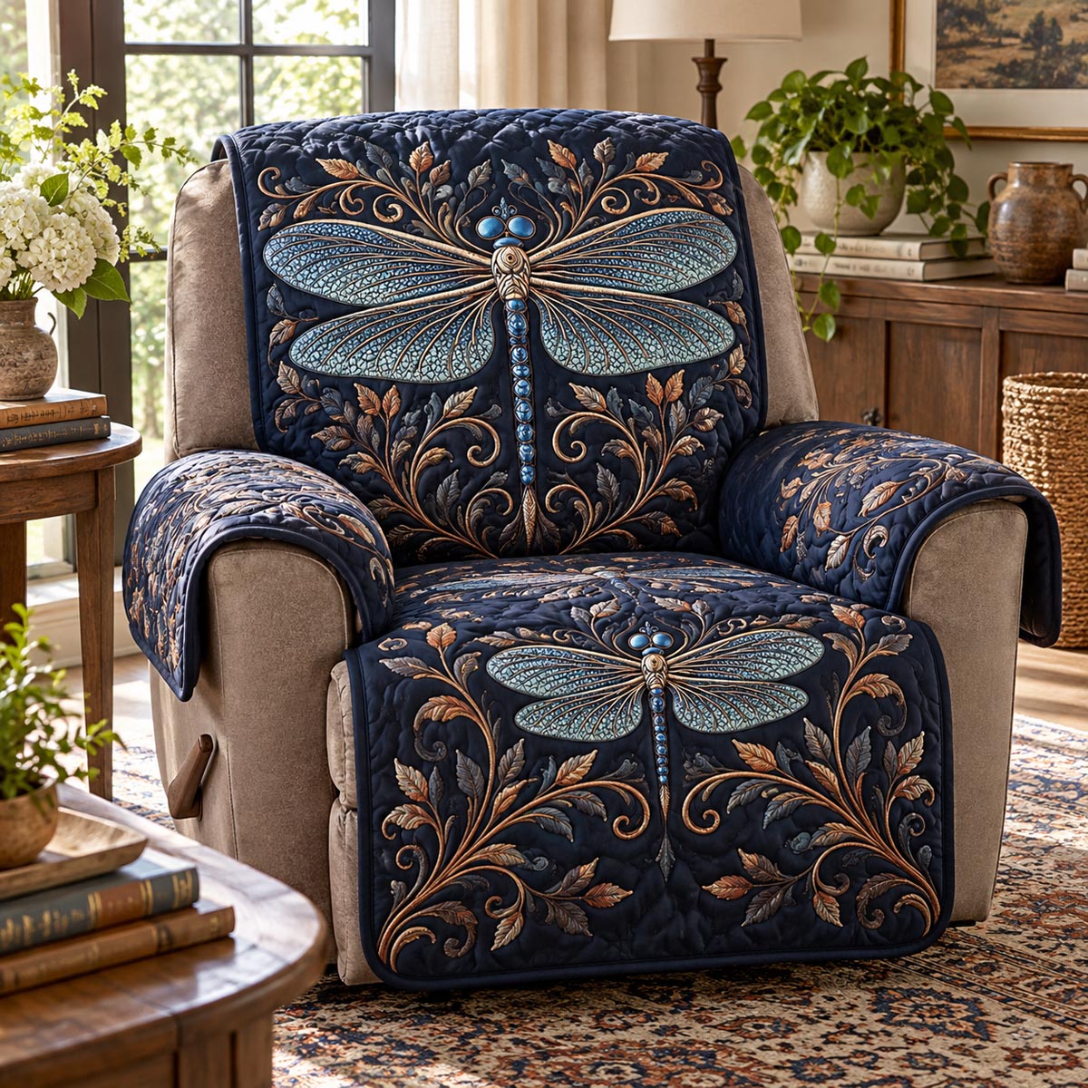 Midnight Golden Dragonfly Quilted Sofa Cover SN0DV1076