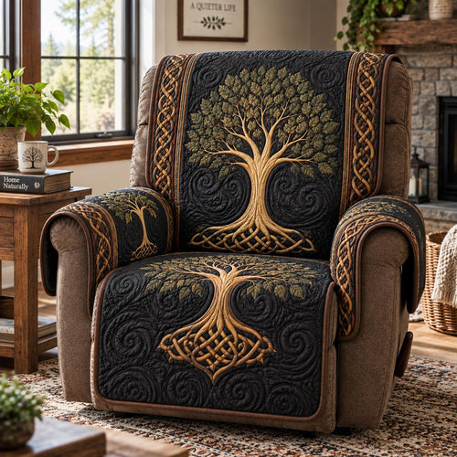 Midnight Golden Tree Quilted Sofa Cover SN0DV977