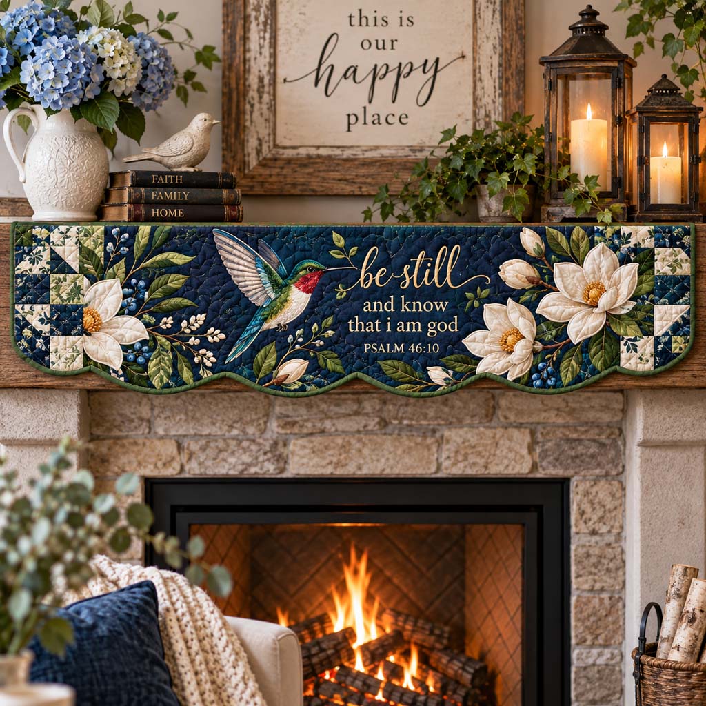 Midnight Hummingbird Quilted Mantel Scarf SN0HH0644