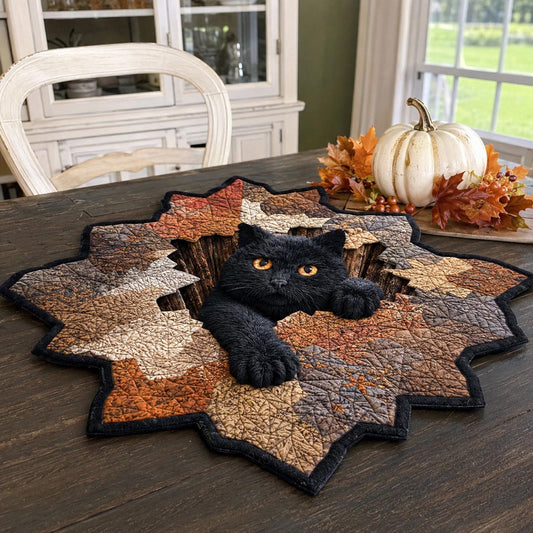 Midnight Maple Cat Custom Shape Quilted Table Topper SN0DV219