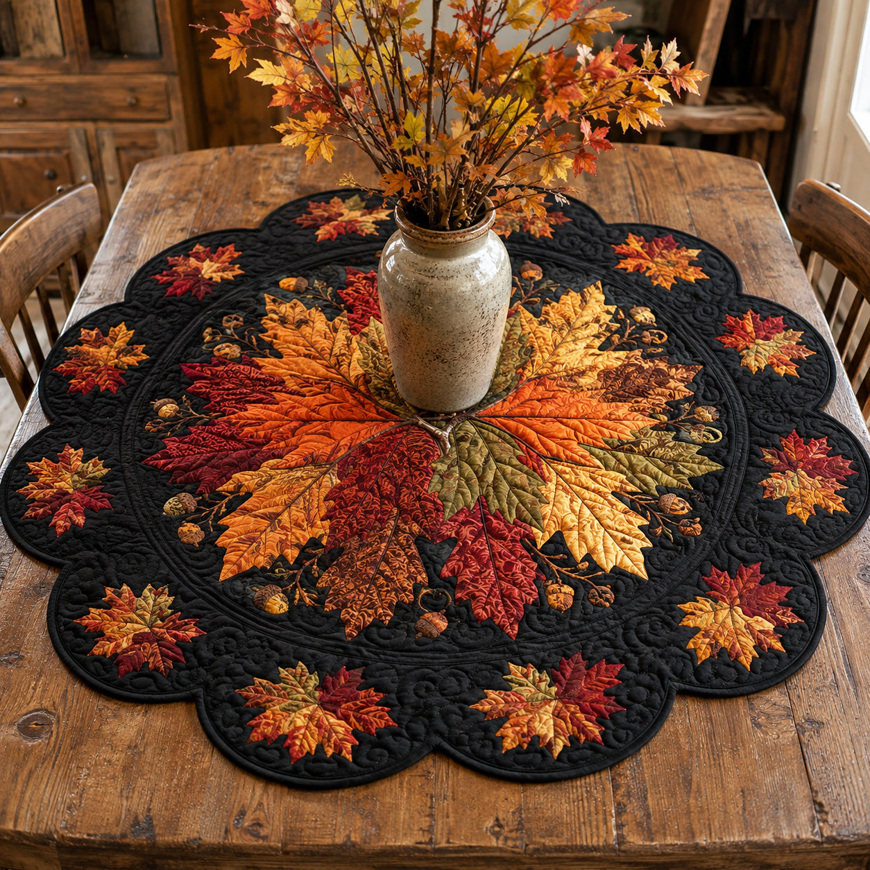 Midnight Maple Custom Shape Quilted Table Topper SN0TV065
