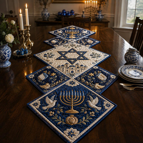 Midnight Menorah Custom Shape Quilted Table Runner SN0DV389