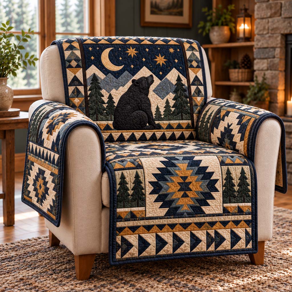 Midnight Moon Bear Quilted Sofa Cover SN0HH1006