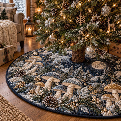 Midnight Mushroom Forest Christmas Quilted Tree Skirt SN0DV920