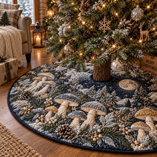 Midnight Mushroom Forest Christmas Quilted Tree Skirt SN0DV920