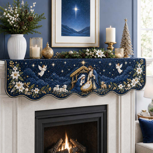 Midnight Nativity Flock Quilted Mantel Scarf SN0HH0244