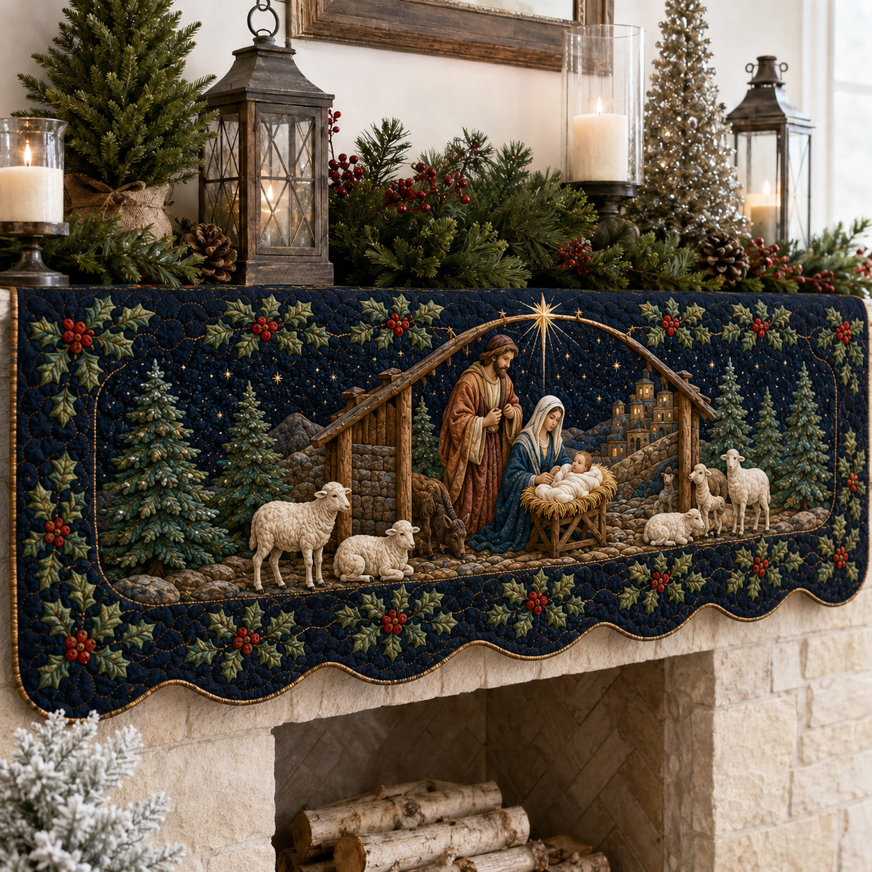 Midnight Nativity Quilted Mantel Scarf SN0TV198