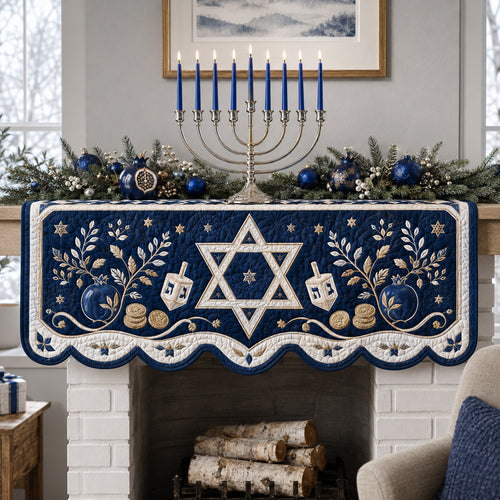 Midnight Navy Hanukkah Quilted Mantel Scarf SN0HH0177