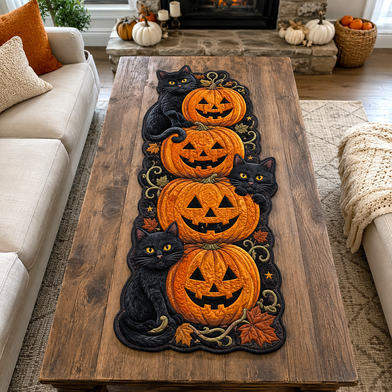 Midnight Pumpkins Custom Shape Quilted Table Runner SN0TV007