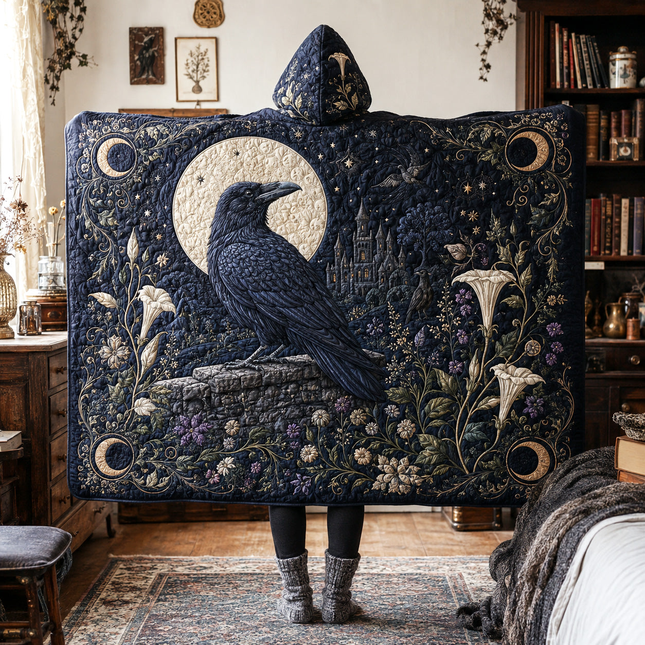 Midnight Raven Quilted Hooded Blanket SN0TV159