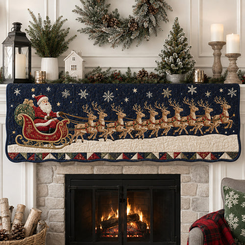 Midnight Santa Sleigh Quilted Mantel Scarf SN0HH0153