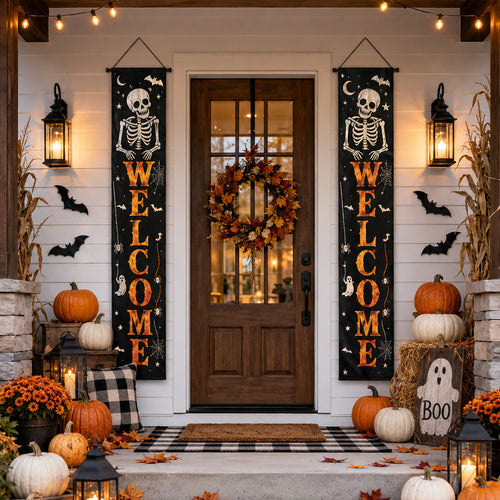 Midnight Skeleton Manor Welcome Door Banner SN0PT311