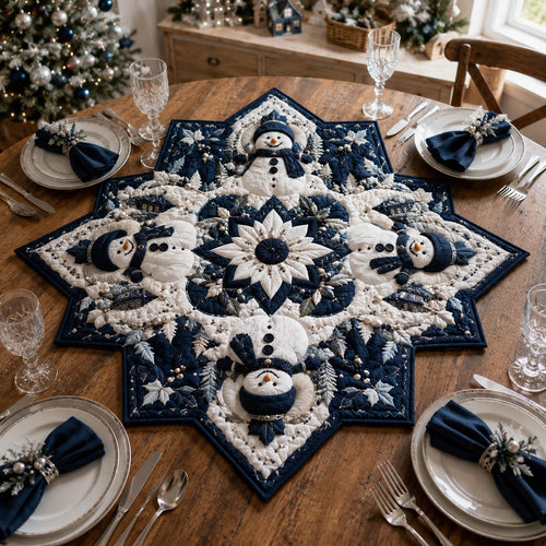 Midnight Snowman Star Custom Shape Quilted Table Topper SN0DV340