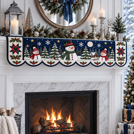 Midnight Snowman Village Quilted Mantel Scarf SN0HH0363