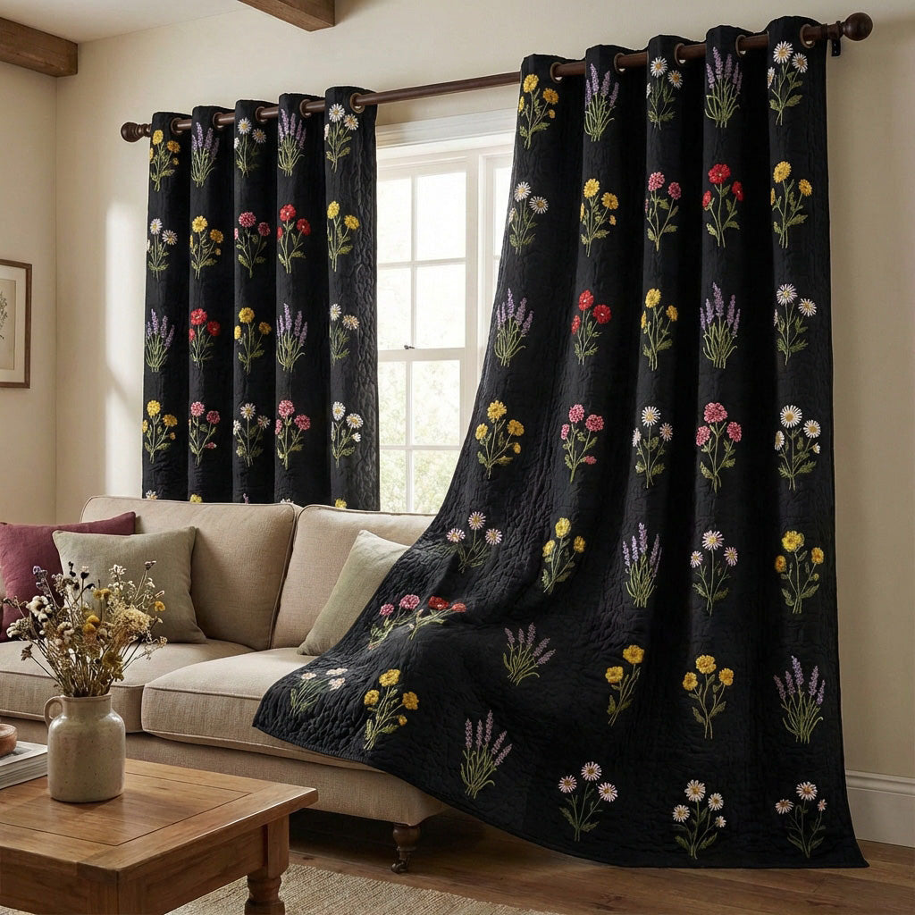 Midnight Wildflowers Quilted Curtains NCU0TVN010