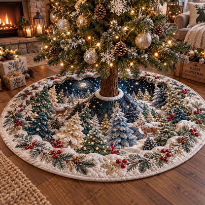 Midnight Winter Forest Christmas Quilted Tree Skirt SN0DV912