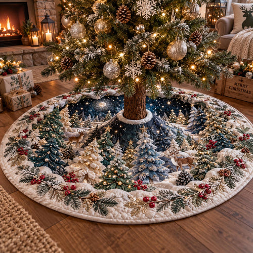 Midnight Winter Forest Christmas Quilted Tree Skirt SN0DV912