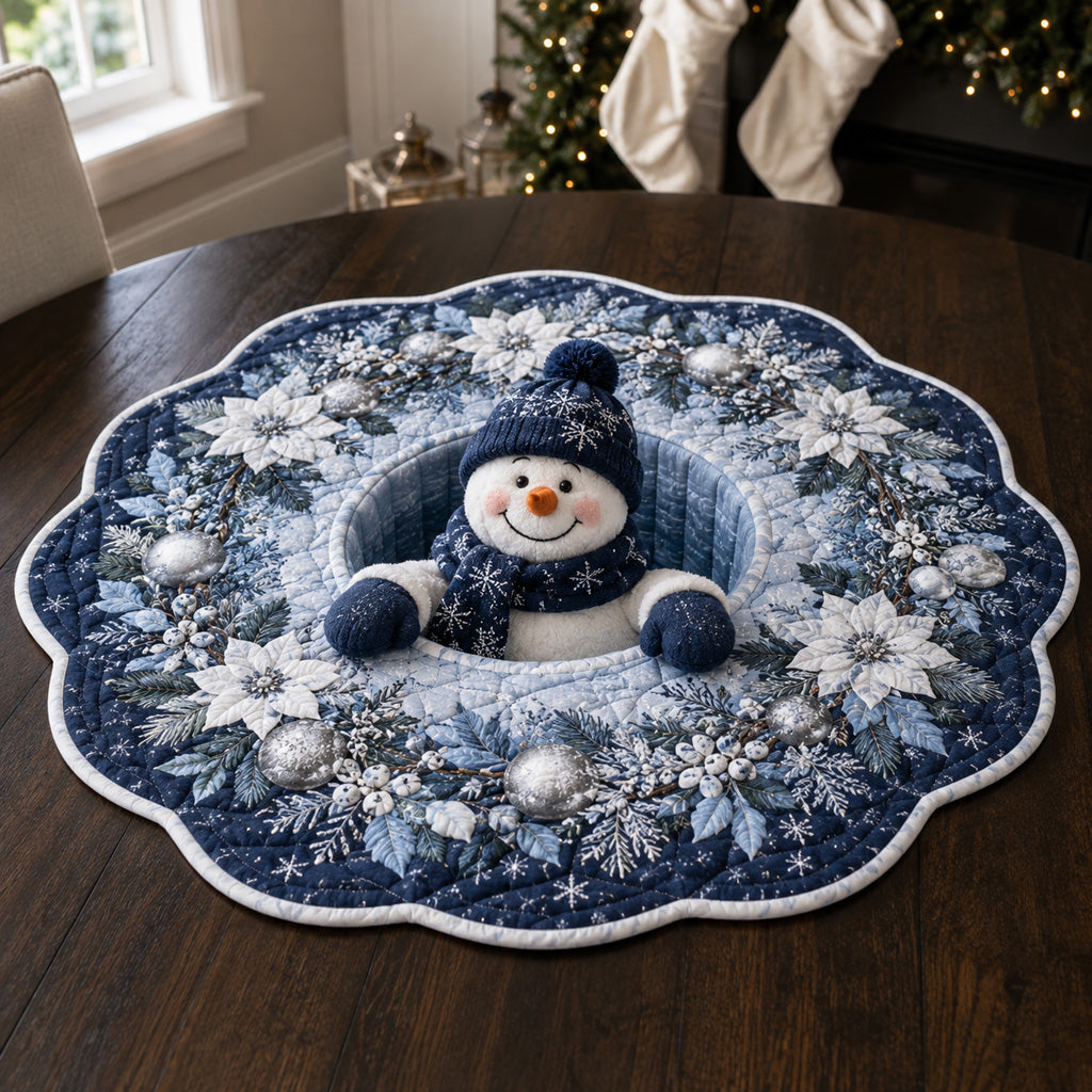 Midnight Winter Snowman Custom Shape Quilted Table Topper SN0HH0121