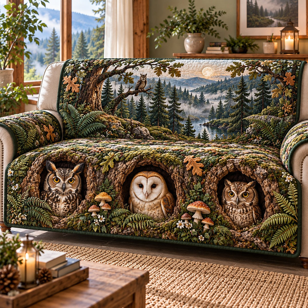 Misty Woodland Valley Quilted Sofa Cover SN0TD1365