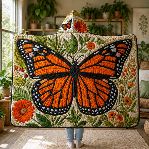 Monarch Butterfly Quilted Hooded Blanket SN0HH0160